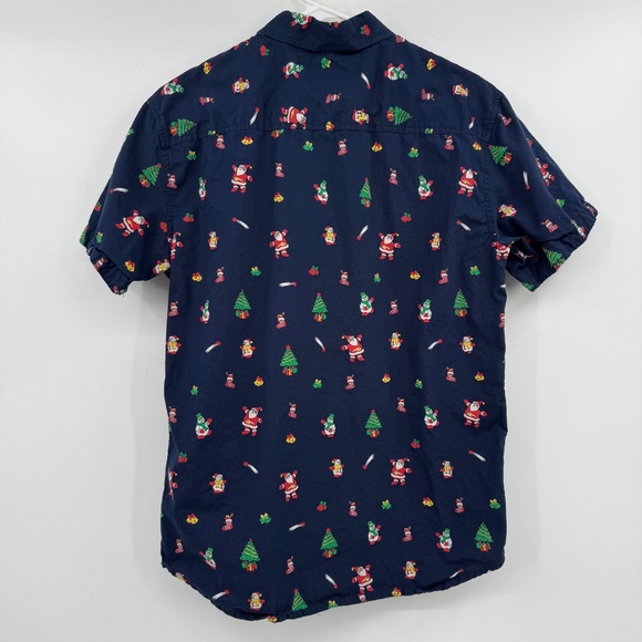 Eighth Avenue Shirt Men Medium Blue Button Up Christmas Santa Short Sleeve - Picture 3 of 9